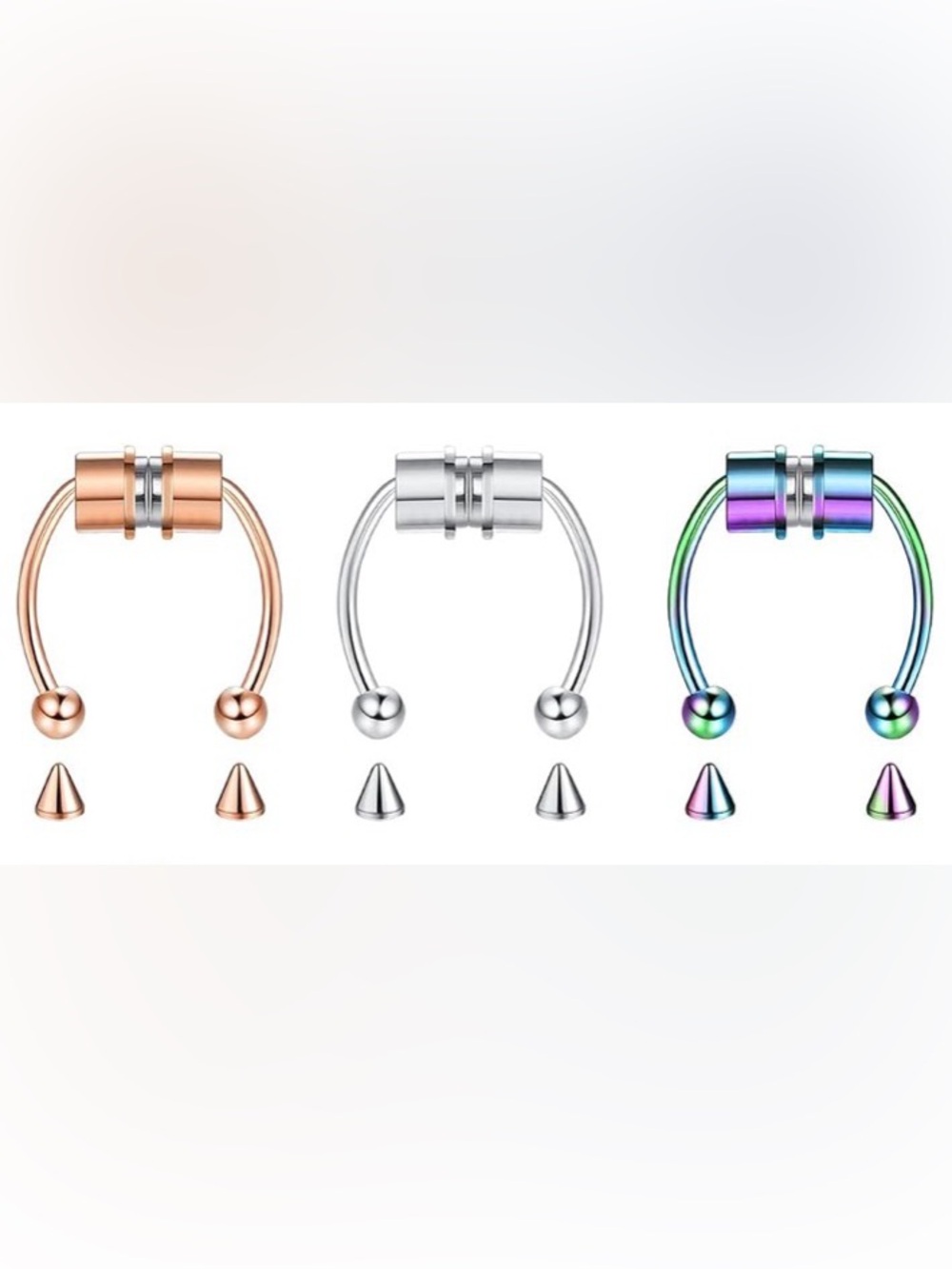 3x Magnetic Non-Piercing Nose Rings Fake Septum Segment Helix Club Clickers Punk